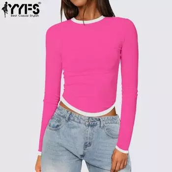 YYFS женские модные повседневные весенне-осенние блузки и рубашки с круглым вырезом и длинными рукавами с цветным принтом XS розы красного
