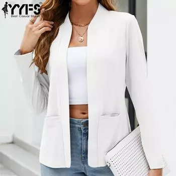 YYFS женские модные повседневные весенне-осенние однотонные блузки и рубашки с длинными рукавами с принтом S белый