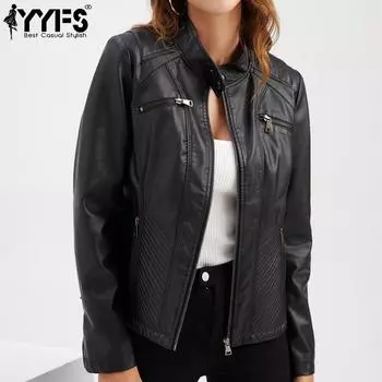 YYFS женские модные повседневные весенне-осенние однотонные узкие блузки и рубашки с воротником-стойкой и длинными рукавами с принтом, верхняя куртка S чёрный