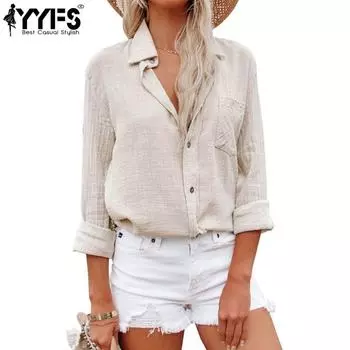 YYFS женские модные повседневные весенне-осенние однотонные рубашки-поло с длинным рукавом с принтом и воротником, блузки и рубашки S