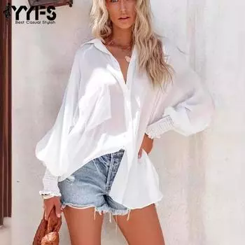 YYFS женские модные повседневные весенне-осенние однотонные рубашки-поло с длинным рукавом с принтом и воротником, блузки и рубашки S зелёный