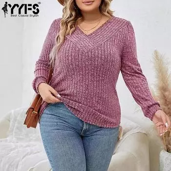 YYFS женские модные повседневные весенне-осенние однотонные блузки и рубашки с длинным рукавом и v-образным вырезом с принтом XL розовый