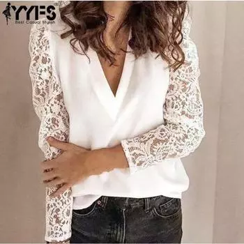 YYFS женские модные повседневные весенне-осенние однотонные блузки и рубашки с длинными рукавами и v-образным вырезом с принтом S розовый