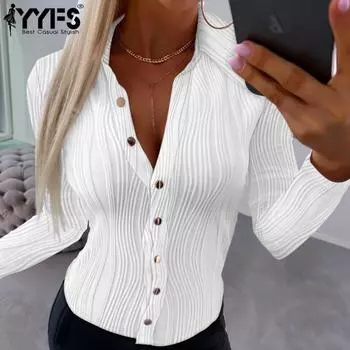 YYFS женские модные повседневные весенне-осенние однотонные рубашки-поло с длинными рукавами и принтом, блузки и рубашки, пуловеры