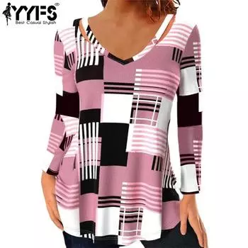YYFS женские модные повседневные весенне-осенние пуловеры с v-образным вырезом и длинными рукавами в полоску с принтом S синий