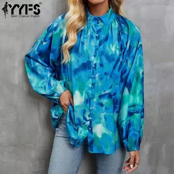 YYFS женские модные повседневные весенне-осенние свободные блузки и рубашки с длинным рукавом и полуводолазкой