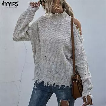 YYFS Женские модные свободные свитера с высоким воротом и длинными рукавами S чёрный