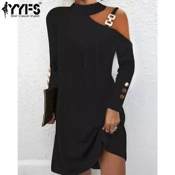 YYFS женские модные весенне-осенние однотонные повседневные платья с длинными рукавами и принтом