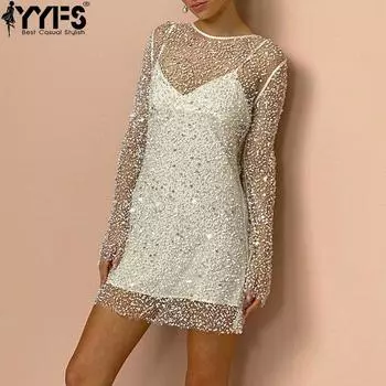 YYFS женские модные весенне-осенние однотонные повседневные платья с длинным рукавом и круглым вырезом с высокой талией и принтом