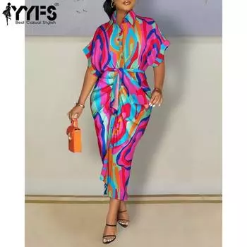 YYFS женские модные весенне-осенние повседневные платья с длинным рукавом и воротником-поло S разноцветный