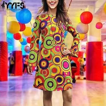 YYFS женские модные весенне-осенние повседневные платья с длинным рукавом и круглым вырезом с высокой талией S