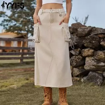 YYFS женские винтажные модные повседневные джинсовые юбки весна-лето S армия зеленый