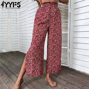 YYFS женские винтажные повседневные брюки и капри с высокой талией и цветочным принтом S вино красного