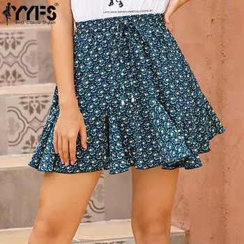 YYFS женские винтажные повседневные летние весенние юбки в богемном стиле с цветочным принтом S бордовый