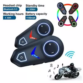 Z19 Мотоциклетная Bluetooth-гарнитура для шлема 5,3 Водонепроницаемые наушники с высоким басом и шумоподавлением с RGB-подсветкой для катания на лыжах