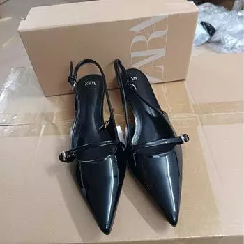 Z2024 весна-лето новые лакированные босоножки из тонкой кожи с заостренным носком сзади с пустым ремешком на каблуке Muller женские 35 бордовый