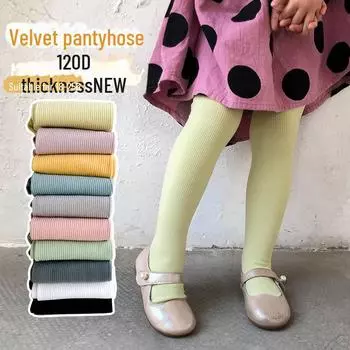 Z205 Стильные бархатные детские колготки и леггинсы на завязках XL (7-9 years)