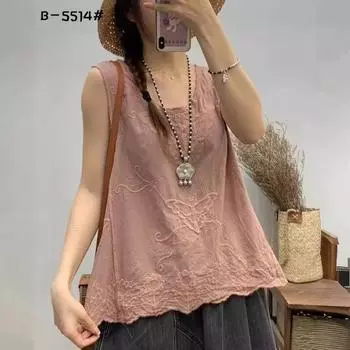 Z25 весна и лето новый ретро старый жареный цвет хлопок вышивка водная рябь V-образный вырез свитер свободный без рукавов жилет женский One size белый