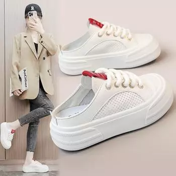 Z7702 Новые белые туфли, полутапочки, женские летние дышащие тапочки, обувь на толстой подошве, увеличивающая высоту, женская обувь, универсальная 35