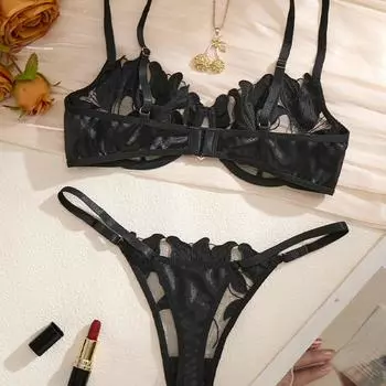 Z Европейский и Американский Большой Размер Сексуальный Цветочный Вышитый Прозрачный Комплект Нижнего Белья Extra Large