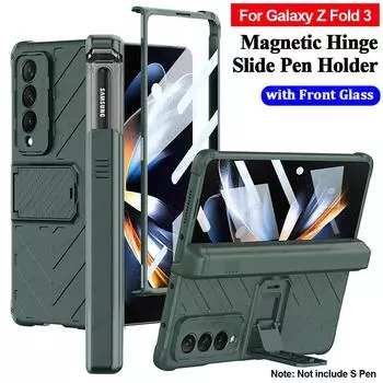 Z Fold 3 магнитный шарнирный чехол для Samsung Galaxy Z Fold 3 Fold3 5g, чехол, слот для ручки, переднее стекло, пленка, подставка, жесткий чехол для ПК For Galaxy Z Fold 3 золотой