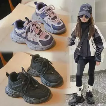 Z Girls 2024 Осенние дышащие папины кроссовки для детей - Модная уличная спортивная обувь Size 29, Length 17.6 cm