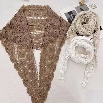 Z Mori Хлопок и лен Треугольный шарф Женский летний ажурный крючком кружевной небольшой платок с юбкой, шелковый шарф с имитацией воротника One size белый