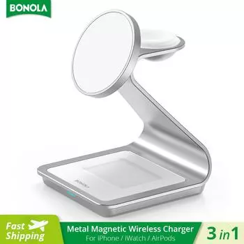Z Type Metal 3in1 Wireless Charger For Iphone 13/15/14 Pro Max Fast Macsafe Wireless Chargers For Apple Watch 8/airpods 2 as picture белый