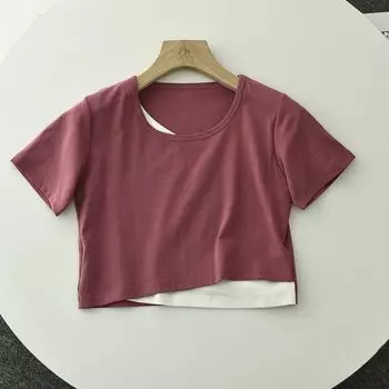 Za01 Slimming Sense of Design Short-Sleeved T-shirt Pink L