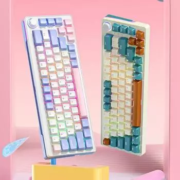 ZA68 Беспроводная механическая клавиатура для геймеров 2,4G Bluetooth TYPE-C Проводная 3-режимная игровая клавиатура Горячая замена RGB с подсветкой 68 клавиш Green Wired как