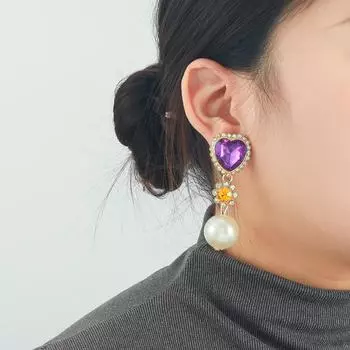 ZA Элегантные серьги-подвески Love с бриллиантами и жемчугом для женщин фиолетовый