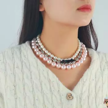 ZA Многослойное розовое жемчужное ожерелье на ключицу - Европейская и американская сладкая мода серебряный