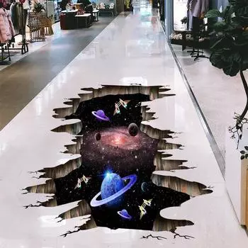 За пределами сломанной стены 3D космические планеты Наклейки на пол для гостиной Детская игровая комната Украшение спальни Настенные художественные наклейки 57*90cm коричневый