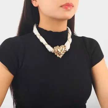 ZA Ретро французское ожерелье из сплава в форме сердца с жемчужной сеткой и цепочкой с бриллиантами на ключице серебряный