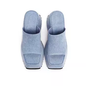 ZA синие джинсовые босоножки на танкетке с заостренным носком женские тапочки на платформе женские новинка лета 2025 года 35 чёрный