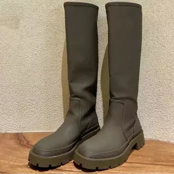 Za Женские сапоги до колена из искусственной кожи, теплые сапоги, зимняя повседневная обувь на платформе, осенние мотоциклетные сапоги, модные женские высокие сапоги, увеличение 38