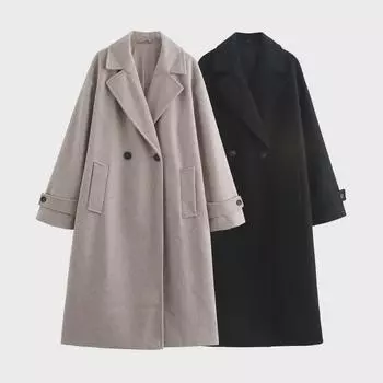 ZA Женское шерстяное пальто с лацканами в европейском и американском стиле Хепберн XS