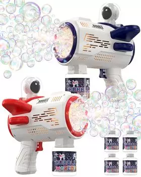 Zaahir электрический мыльный набор из пузырей Astronaut Bubble 4 запасных пузырька Leak 6 очень больших светодиодных USB-пузырьков с большим расстоянием действия, играющих в подарок на день рождения, красные пузыри, 2,