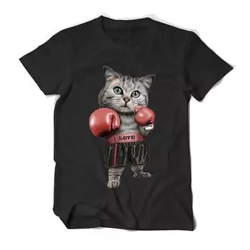Забавная 3d футболка с котом для бокса, мужская и женская футболка с принтом животных, унисекс, футболка с котом, с круглым вырезом, с короткими рукавами, большие топы, футболка Homme