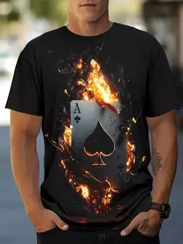 Забавная 3D-футболка с принтом «Пламя покера» для мужчин, хип-хоп-тренд, уличная одежда, повседневная свободная футболка с коротким рукавом и круглым вырезом, летняя мужская одежда S чёрный