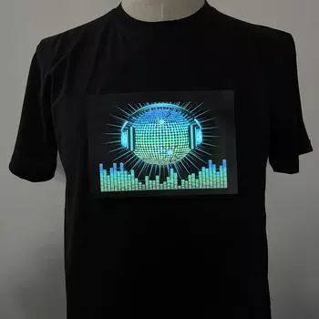 Забавная беспроводная светодиодная футболка для мужчин, вечерние диско-звуковые активируемые светящиеся ночные футболки с короткими рукавами, одежда S