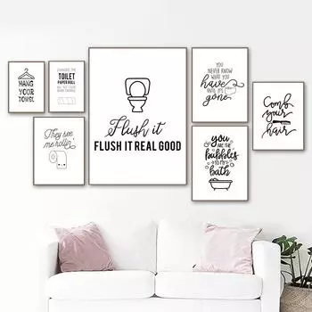 Забавная цитата, щетка для туалетной бумаги, зубы, ванна, настенная живопись на холсте, постеры на скандинавскую тему и принты, настенные панно для декора ванной комнаты A4 21X30cm No Framed