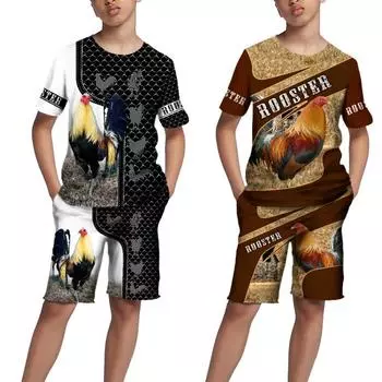 Забавная детская камуфляжная футболка с фазаном и петухом, летняя футболка, спортивный костюм, спортивная одежда унисекс с 3D принтом петуха, топы/костюмы Chandal 100