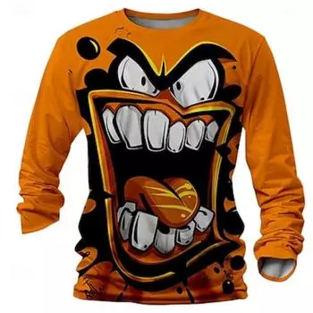 Забавная дизайнерская ретро-винтажная мужская футболка с 3D-принтом, футболка с принтом «хенли», уличная повседневная одежда с длинным рукавом и круглым вырезом, летняя осенняя одежда S