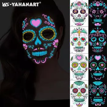 Забавная двухцветная светящаяся татуировка наклейка на лицо наклейка на Хэллоуин, татуировка наклейка на шрам на День мертвых 15*21cm