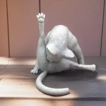 Забавная фигурка кошки, лизающая задницу, яркий внешний вид, декор для кошек, художественные скульптуры, уличная садовая статуя, украшение для дома серый