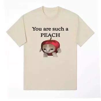 Забавная футболка Apple Cat Meme You Are such персикового принта, мужские и женские повседневные футболки большого размера из 100% хлопка, топы, уличная одежда S чёрный
