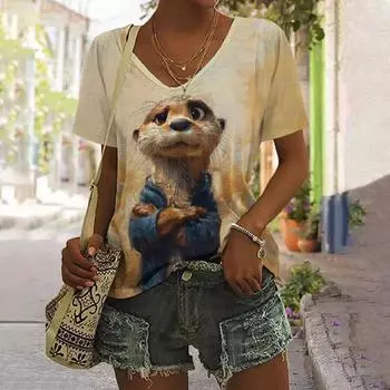 Забавная футболка для женщин, летние повседневные топы с короткими рукавами, футболки с животным принтом, уличная женская одежда большого размера, женская футболка 4XL