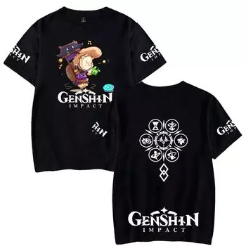 Забавная футболка Genshin Impact Anime, классная женская и мужская футболка с круглым вырезом, повседневная унисекс, уличная модная футболка, Camisetas Ropa Hombre XS чёрный