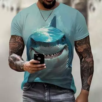 Забавная футболка с 3D принтом акулы для мужчин, уличная трендовая одежда в стиле хип-хоп, повседневная футболка с круглым вырезом и коротким рукавом, модные свободные летние топы S
